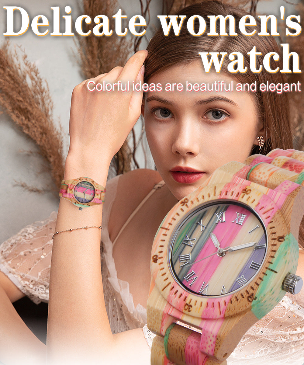 Women's Colorful Bamboo Fashion Casual Wooden Quartz Watch