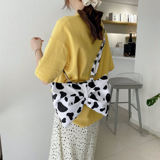 Fashion Large Bow Shoulder Bag For Girls Cute Cow Print Crossbody Bags Women Lovely Shopping Bags