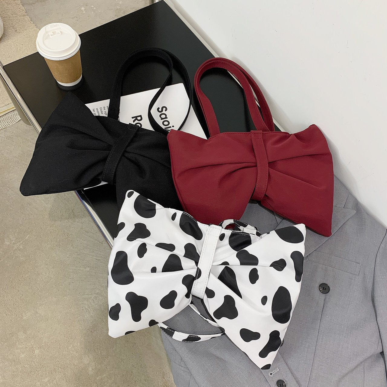 Fashion Large Bow Shoulder Bag For Girls Cute Cow Print Crossbody Bags Women Lovely Shopping Bags