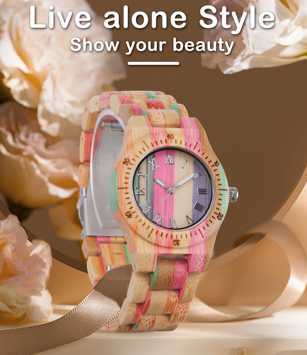 Women's Colorful Bamboo Fashion Casual Wooden Quartz Watch